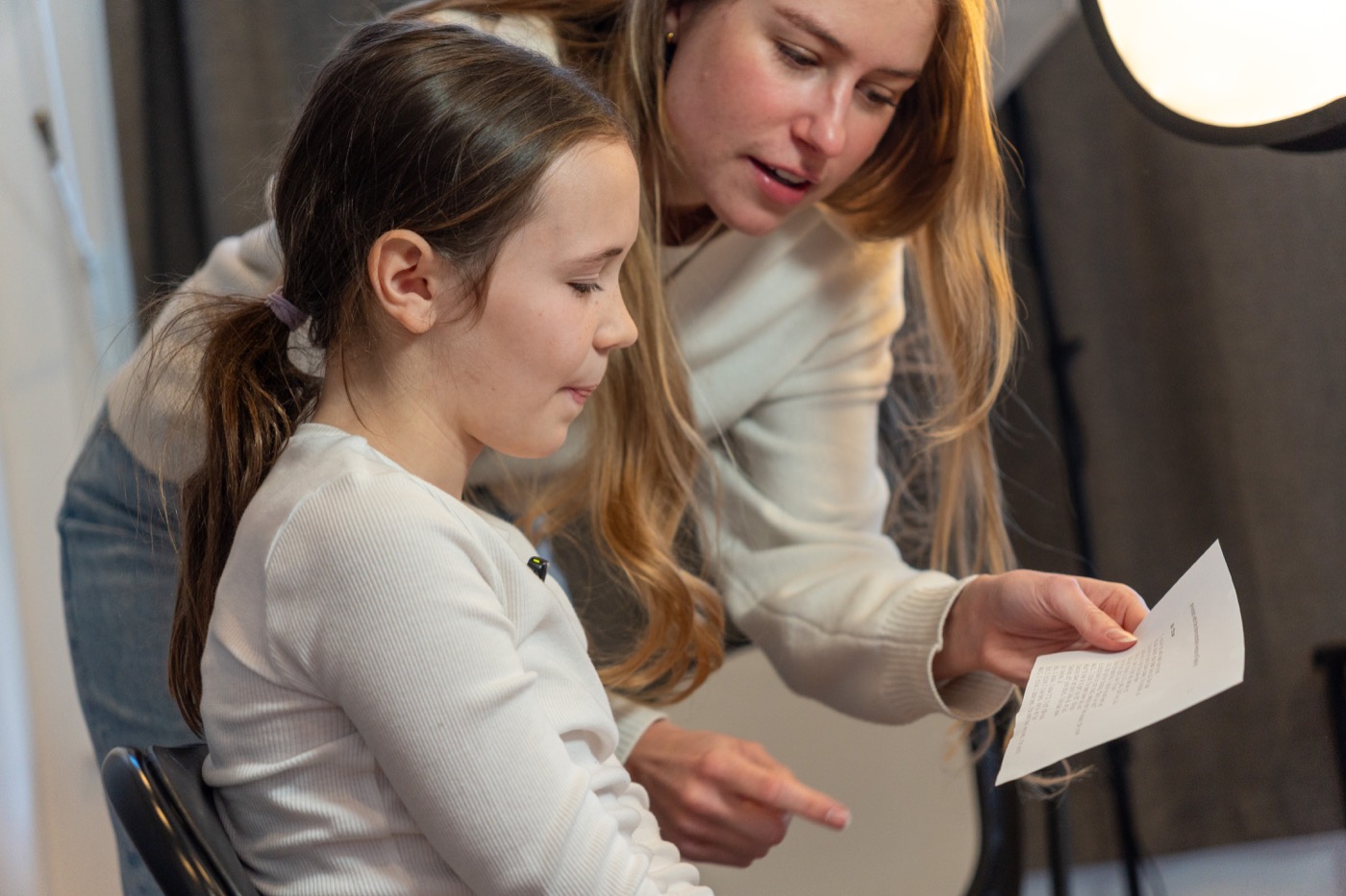 Student with Amalia in kids screen acting class