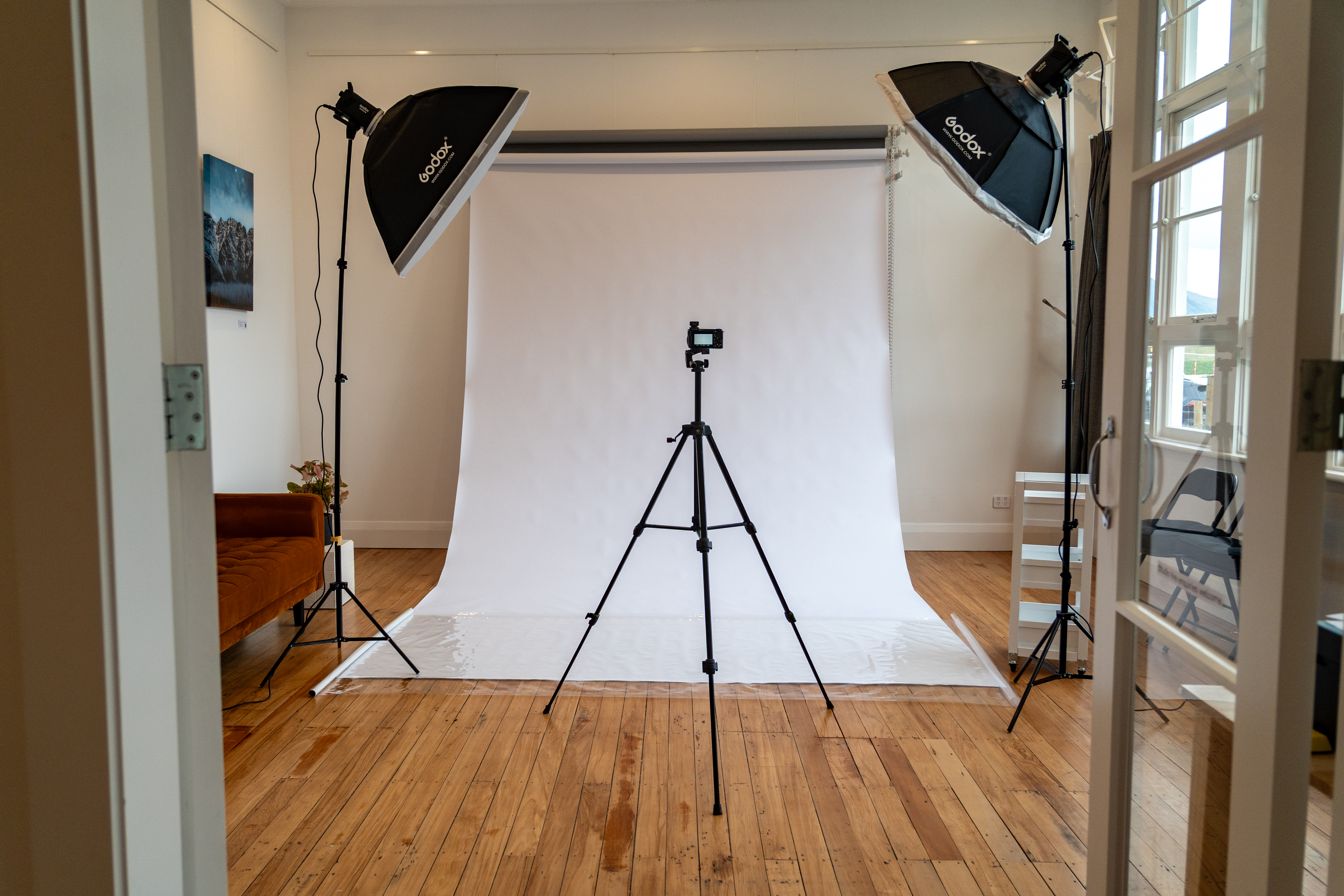 Amalia Studio white photography setup, Frankton Queenstown