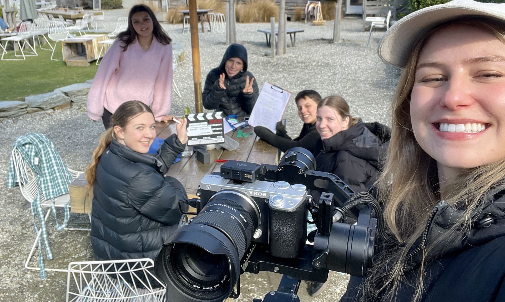 Teens rehearsing a scene together
